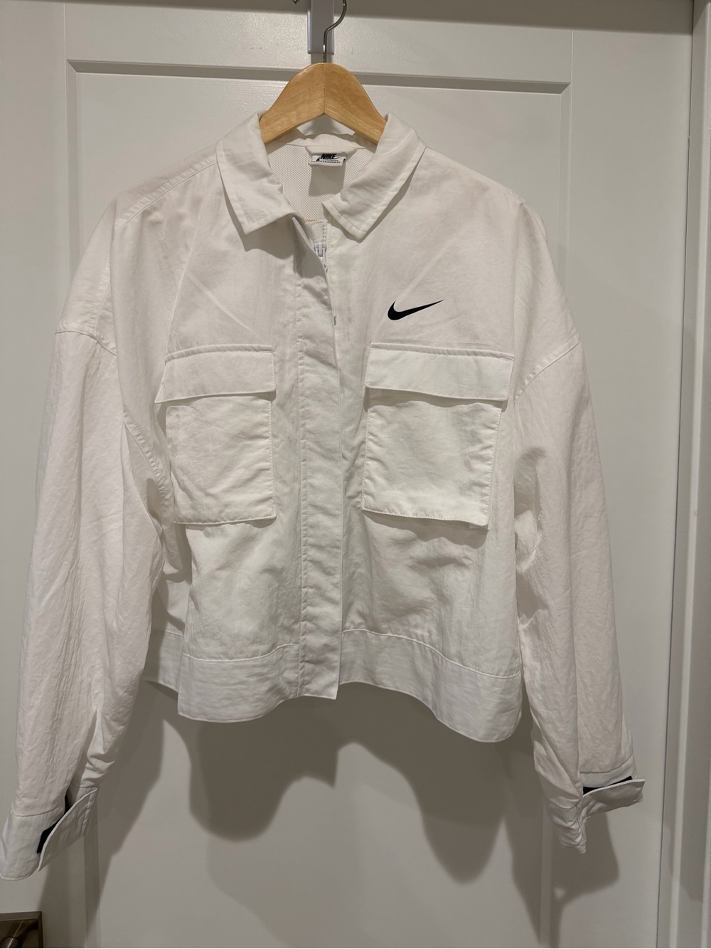 Nike White Utility Crop Jacket with Black Swoosh